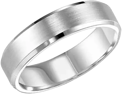 A brushed white gold wedding band with polished beveled edges, showcasing a modern and sophisticated design in a detailed close-up shot. Perfect for men's jewelry collections.