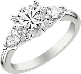 Platinum White Gold Lab Grown Diamond 3-Stone Pear Cut Sides Engagement Ring